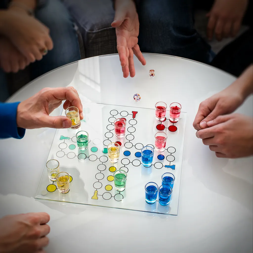 Relaxdays 10010181 Drinking Ludo Spiel, Partyspiel Für Erwachsene, Brett, 2 Würfel & 16 Shotgläser, Lustiges Trinkspiel 4 Relaxdays 10010181 Drinking Ludo Spiel, Partyspiel Für Erwachsene, Brett, 2 Würfel & 16 Shotgläser, Lustiges Trinkspiel – Bild 2